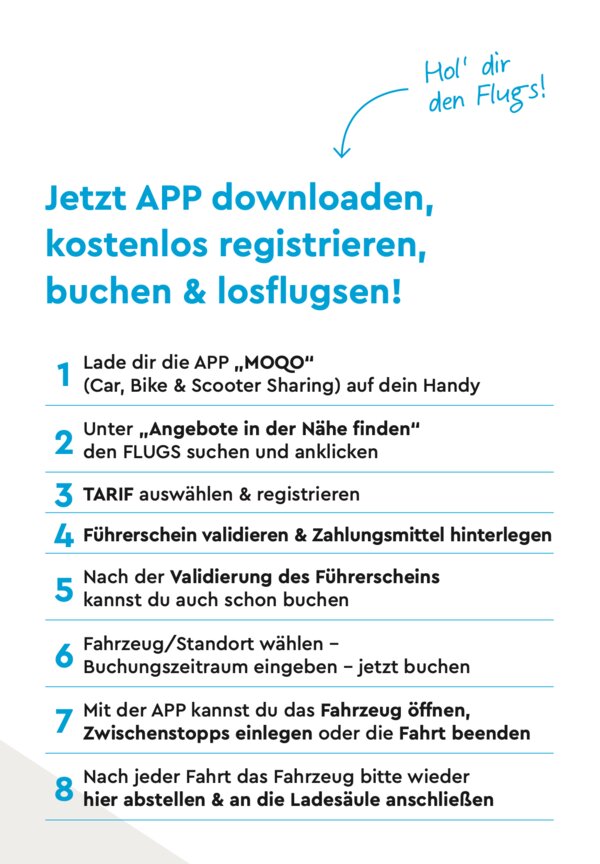 Anleitungsschritte zur Verwendung des Flugs E-Car