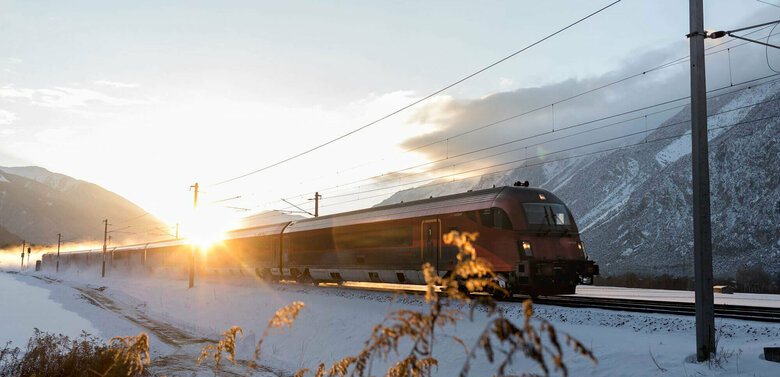 Zug vor Winterlandschaft