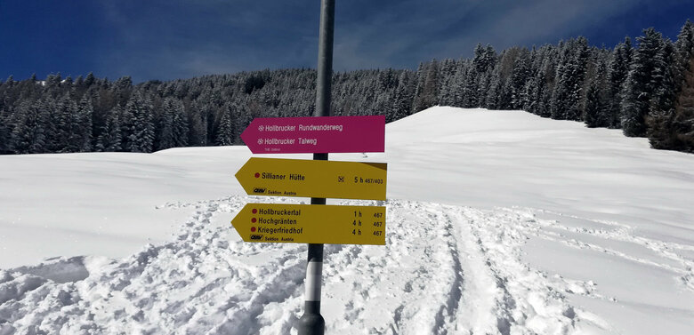 winterwandern-kartitsch Beschilderung Winterwanderwege, zum Beispiel Hollbrucker Rundwanderweg