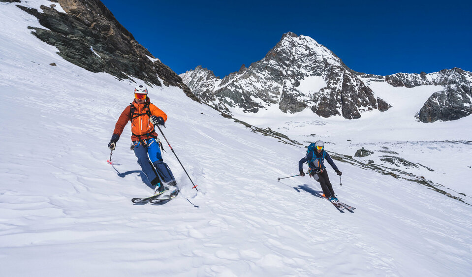 Abfahrt mit Großglockner im Hintergrund