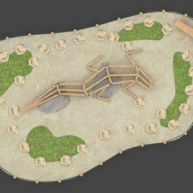 Eine Skizze aus der Ansicht von oben von "Uro dem Bergmolch", einem Spielgerät von dem Wassermythos Ochsenlacke.